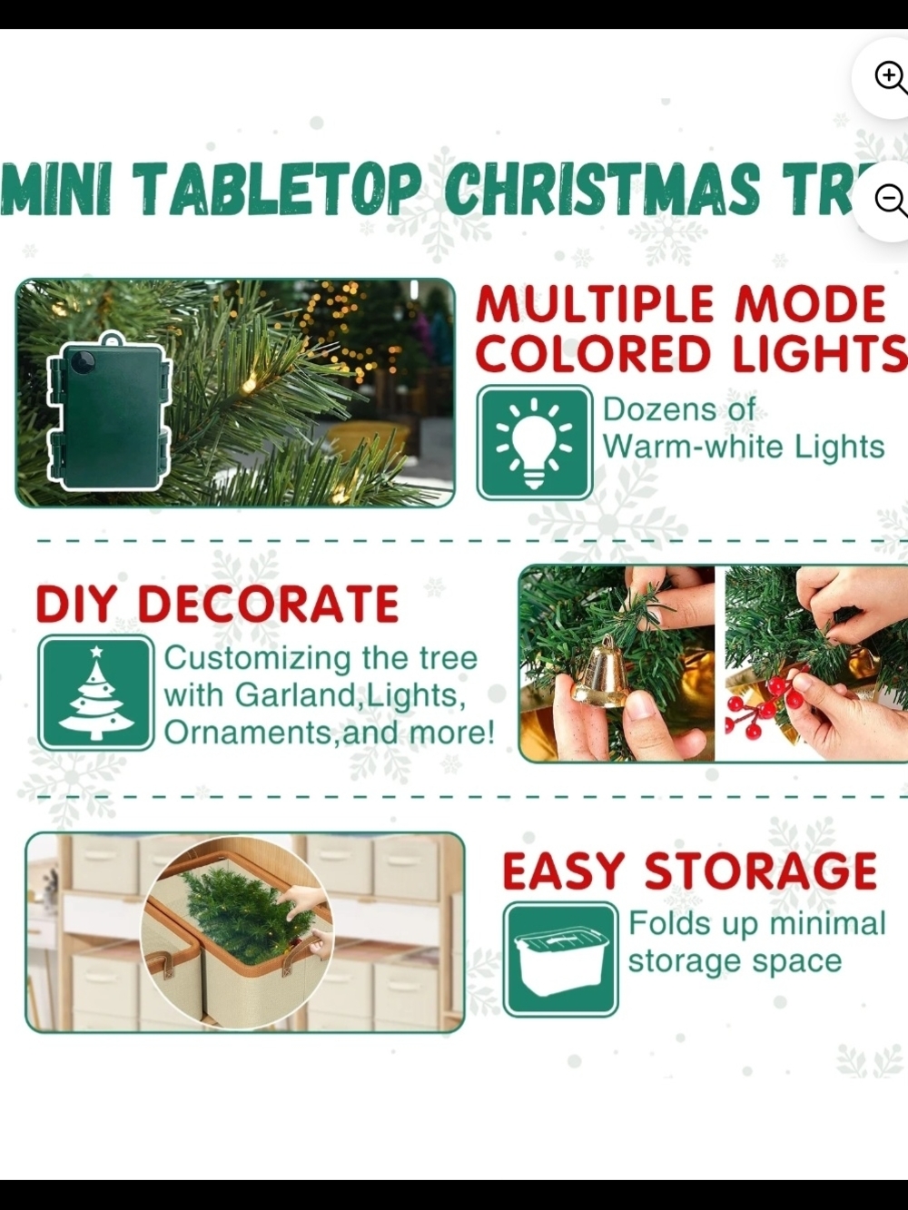 Mini 2 Ft. Green LED Tabletop Christmas Tree with Warm White Lights - Picture 5 of 6